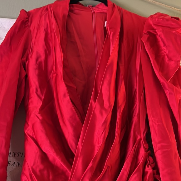 RARE HOUSE OF CB 'Rita' Red Satin Wrap Plunge Dress NWOT - Picture 12 of 15